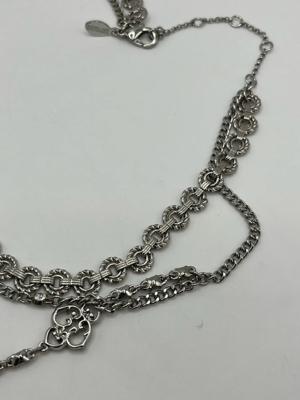Express Y Drop Rhinestone Layered Statement Silver Tone 16”-20” - Picture 7 of 8